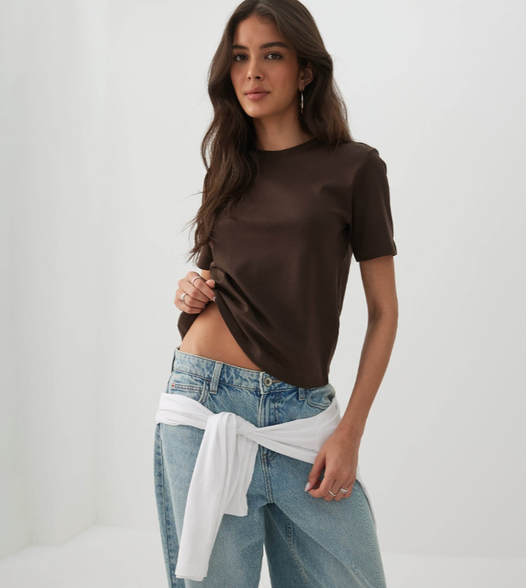 Ardene  Short Sleeve T-Shirts - Brown Short Sleeve T-Shirts