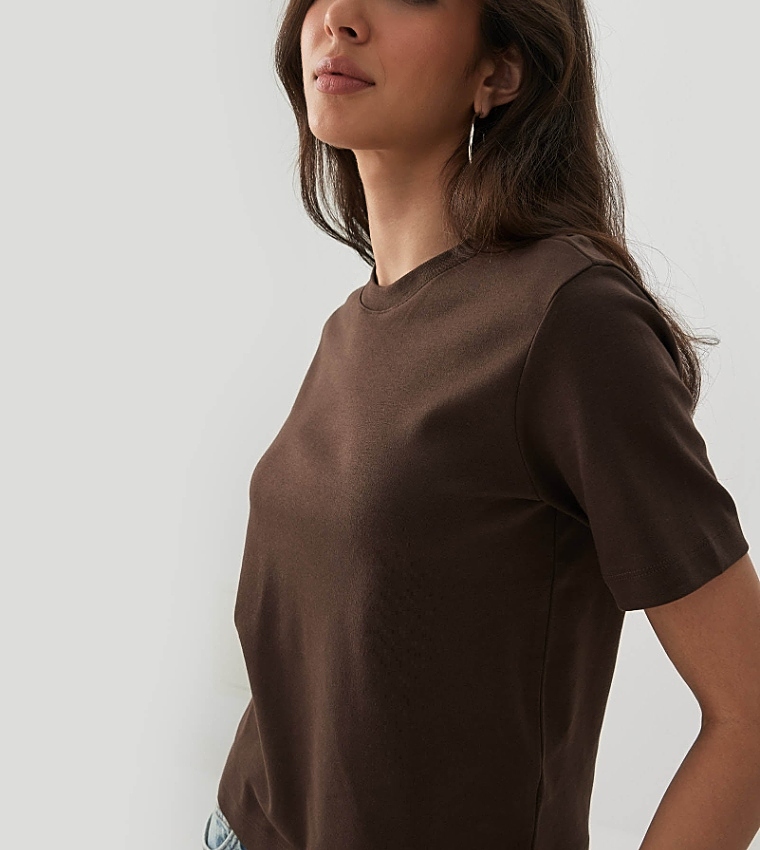 Ardene  Short Sleeve T-Shirts - Brown Short Sleeve T-Shirts