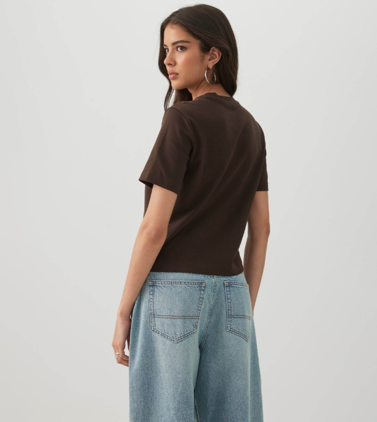 Ardene  Short Sleeve T-Shirts - Brown Short Sleeve T-Shirts