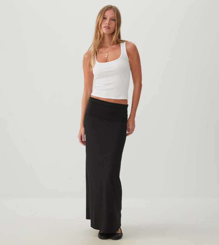 Solid Fold-Over 2-in-1  Maxi Skirt