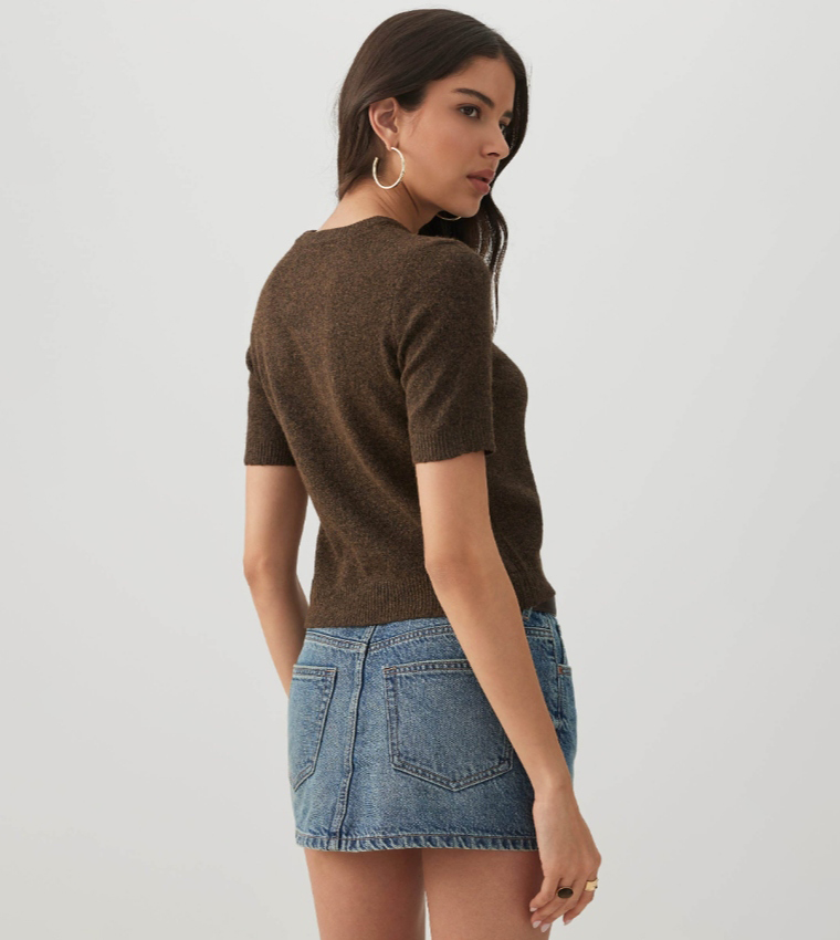 Solid Crew Neck Cropped Sweater