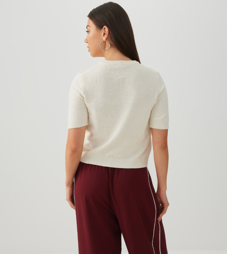 Solid Crew Neck Cropped Sweater