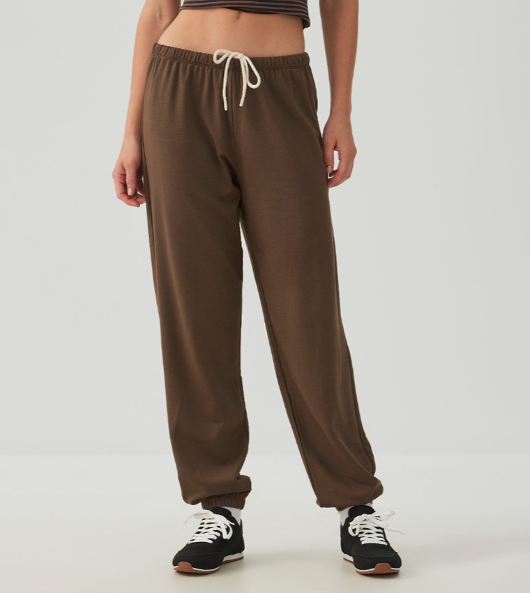 Solid Drawstring Waist Fleece Joggers