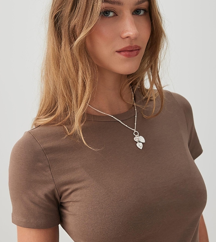 Ardene  Short Sleeve T-Shirts - Brown Short Sleeve T-Shirts