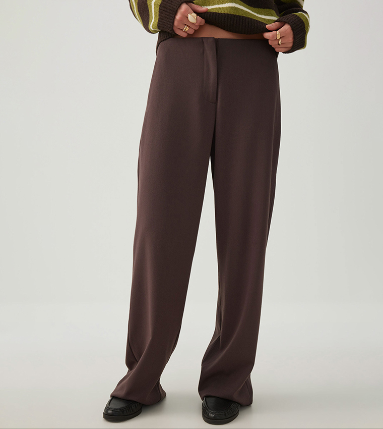 Solid Mid Rise Wide Leg Trousers