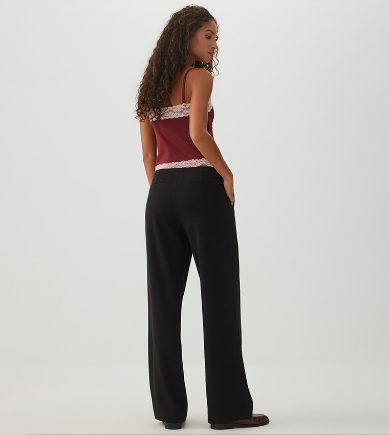 Solid Mid Rise Wide Leg Trousers