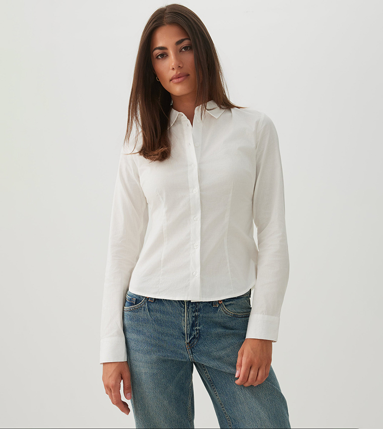 Solid Button Up Fitted Shirt