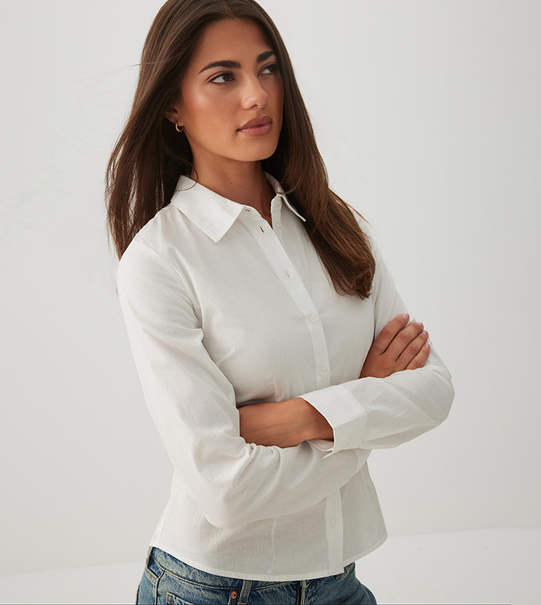 Solid Button Up Fitted Shirt