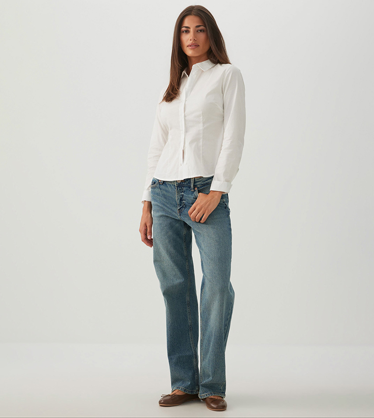 Solid Button Up Fitted Shirt