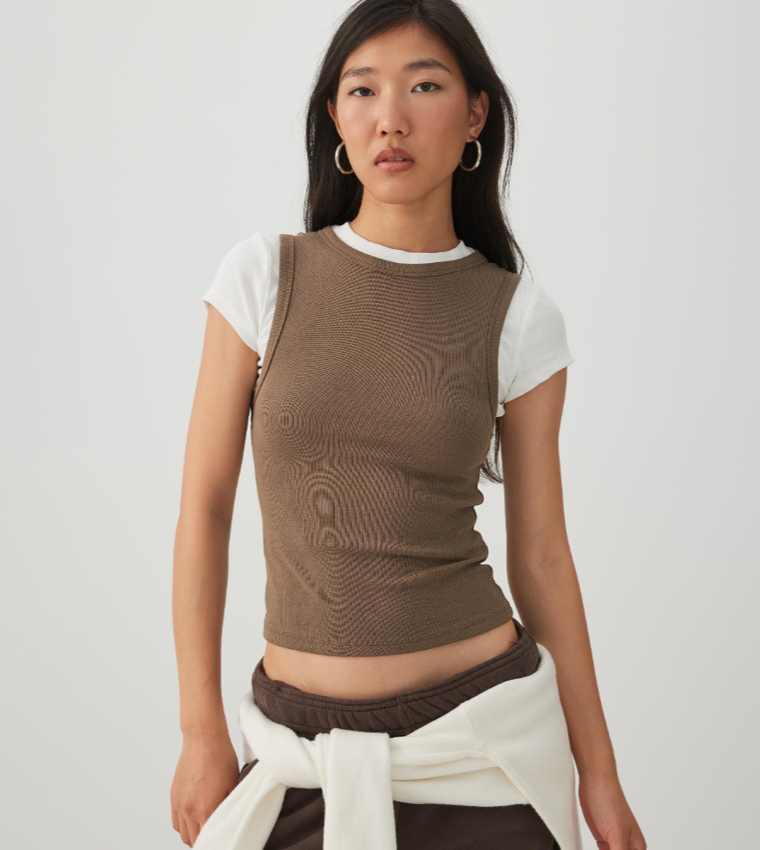 Ardene  Sleeveless Tops - Brown Sleeveless Tops