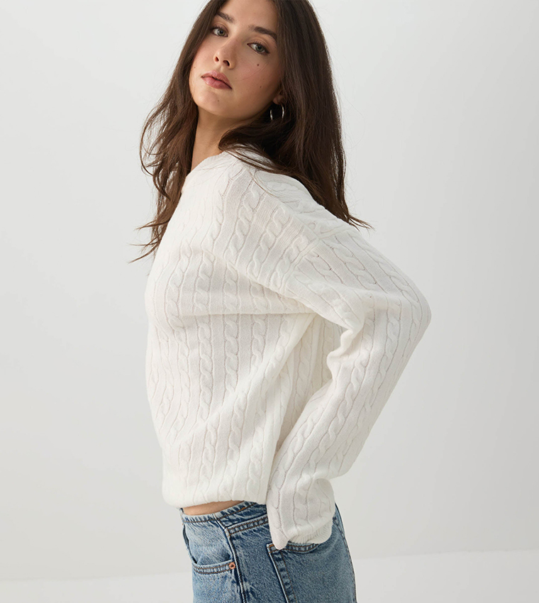 Cable Knit Crew Neck Sweater