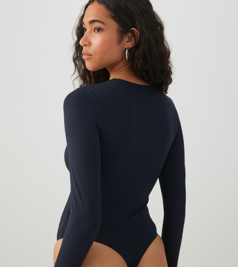 Solid Crew Neck Bodysuit Top