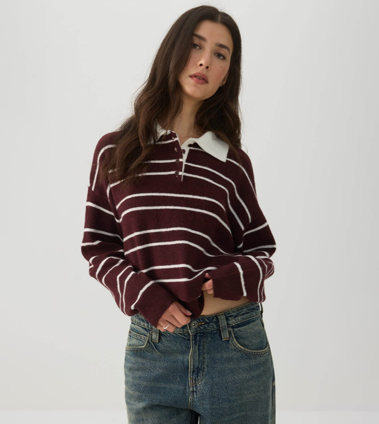 Striped Collared Oversized Sweater