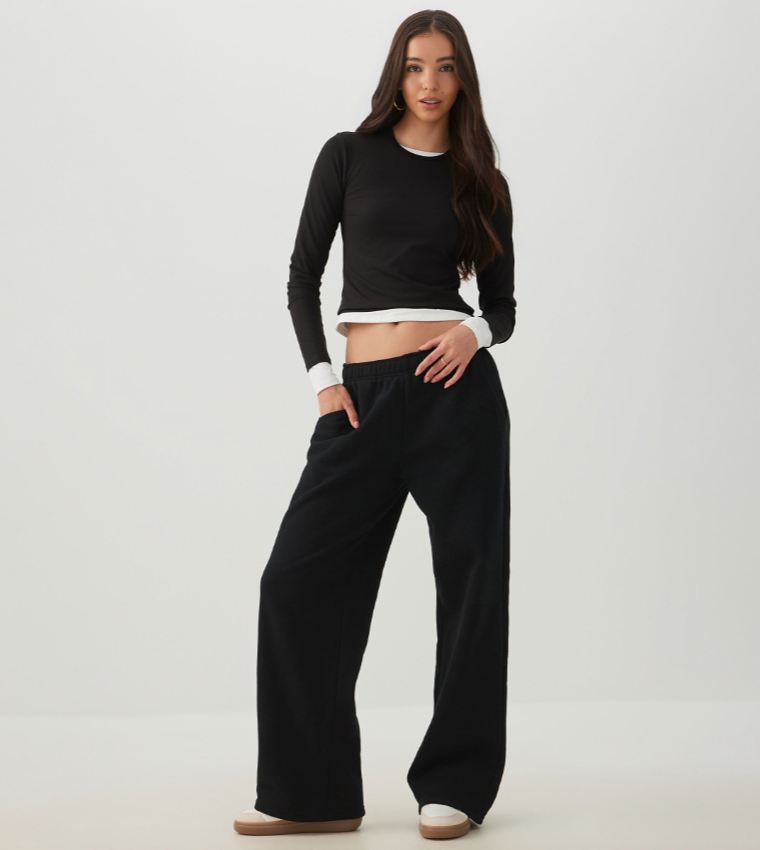 Solid Long Sleeves Cropped T-Shirt