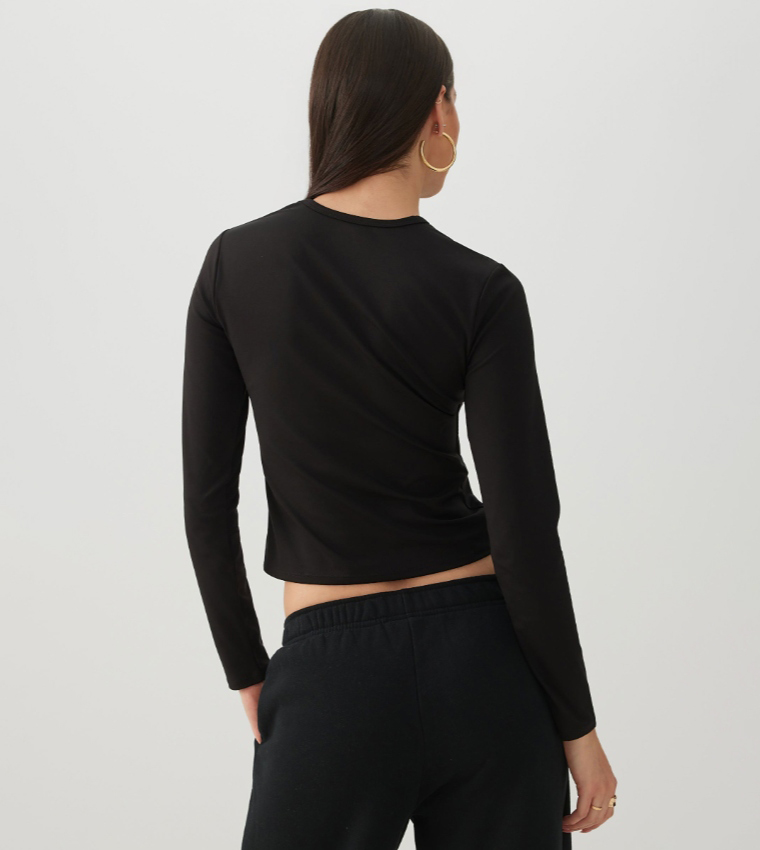 Solid Long Sleeves Cropped T-Shirt
