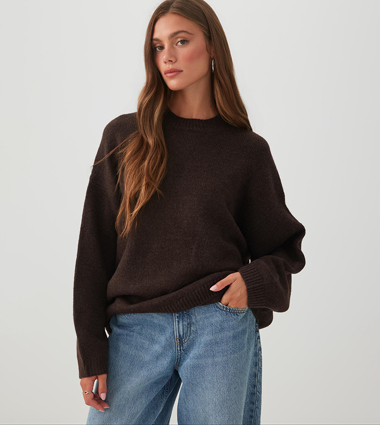 MODERAKNIT™ Solid Crew Neck Oversized Sweater