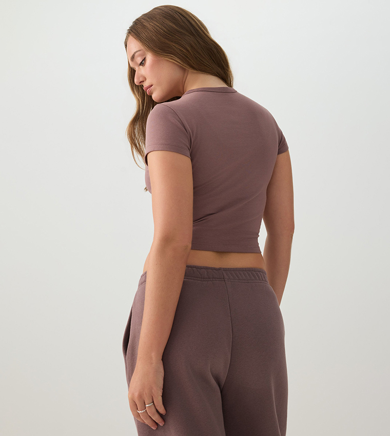 Ardene  Short Sleeve T-Shirts - Mauve Short Sleeve T-Shirts