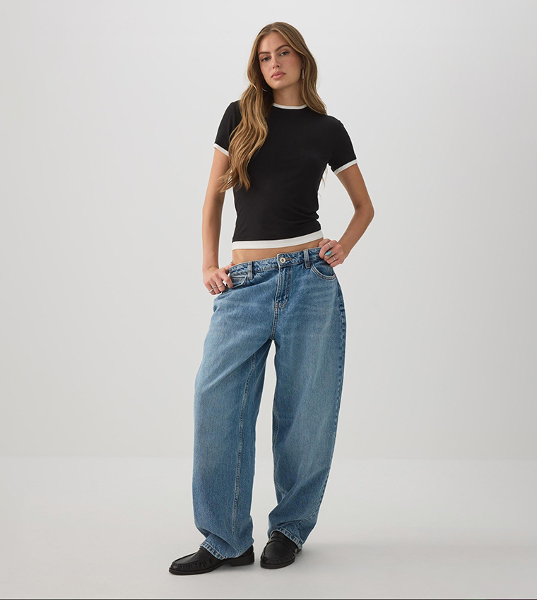 Ribbed Crew Neck Layered Look Top