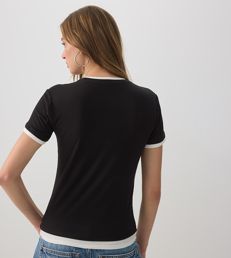 Ribbed Crew Neck Layered Look Top