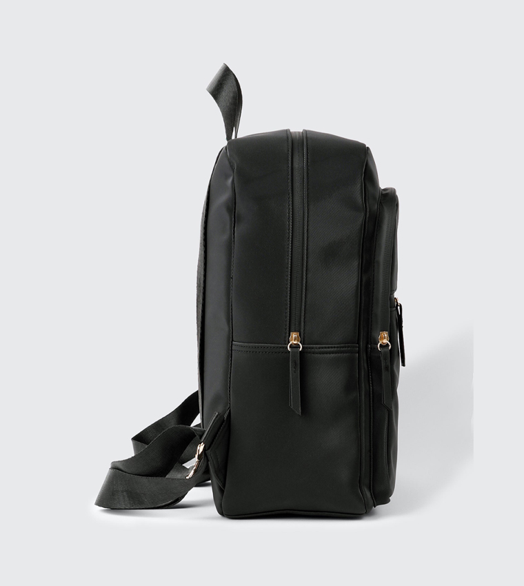 Solid Zippered Rubberized Backpack