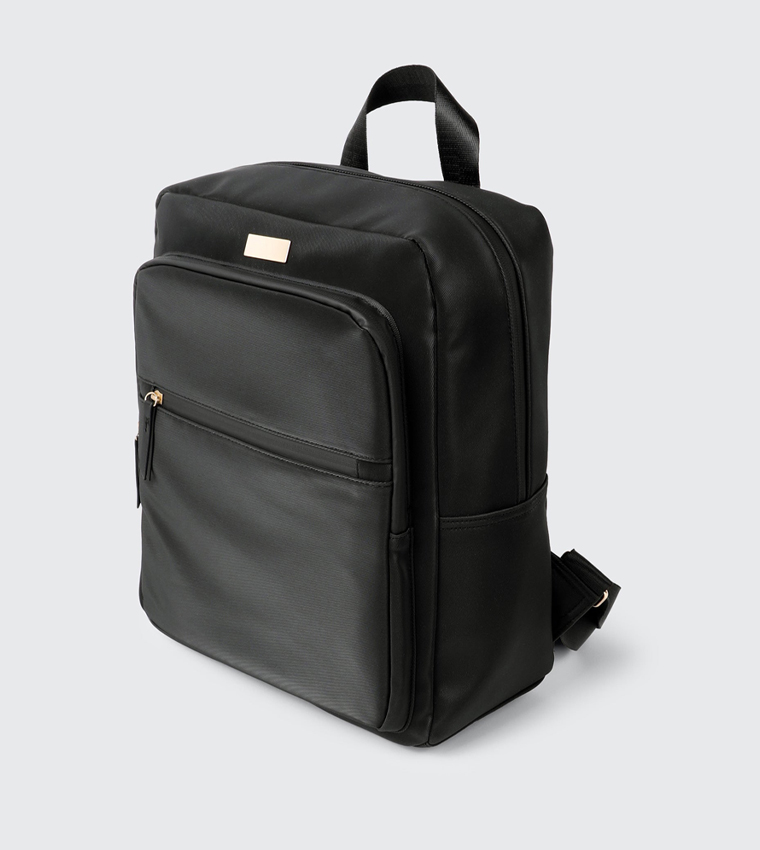 Solid Zippered Rubberized Backpack