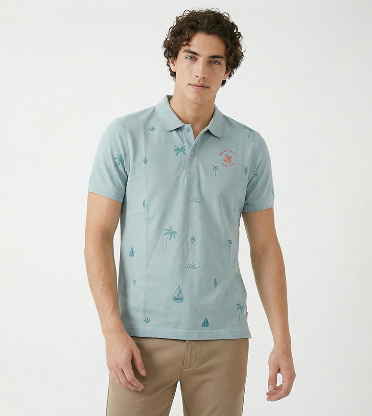 Tropical Printed Polo T-Shirt