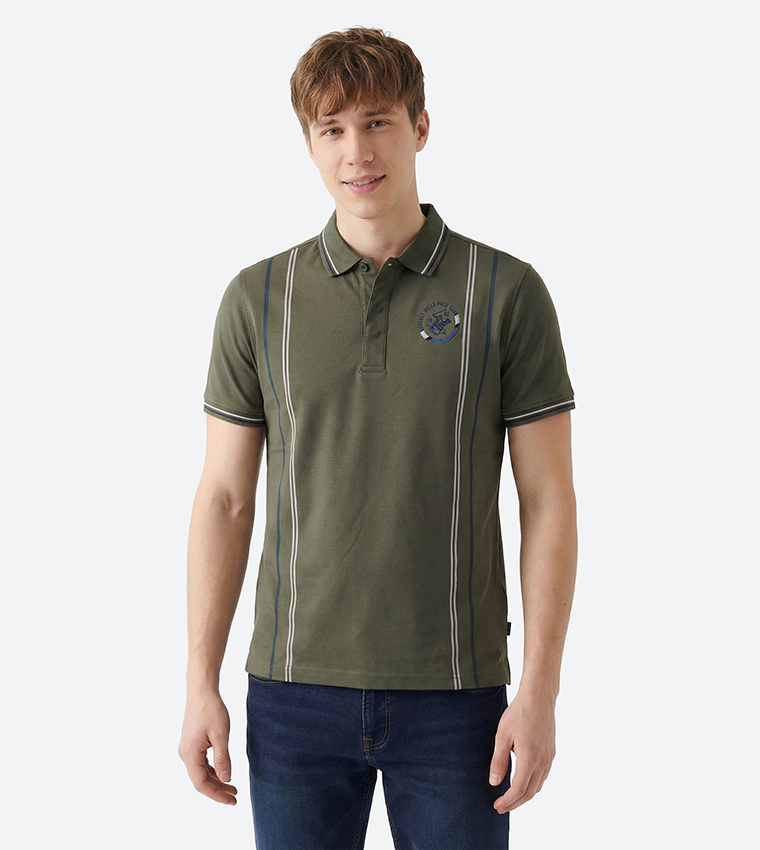 Striped Collar Logo Detail Polo T-Shirt