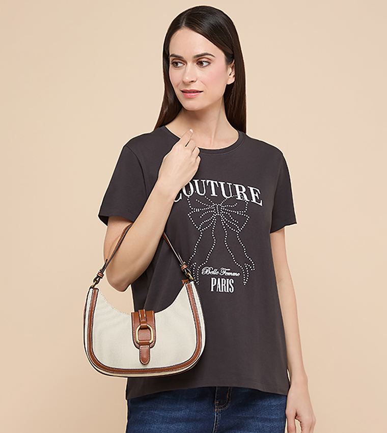Contrast Trim Shoulder Bag