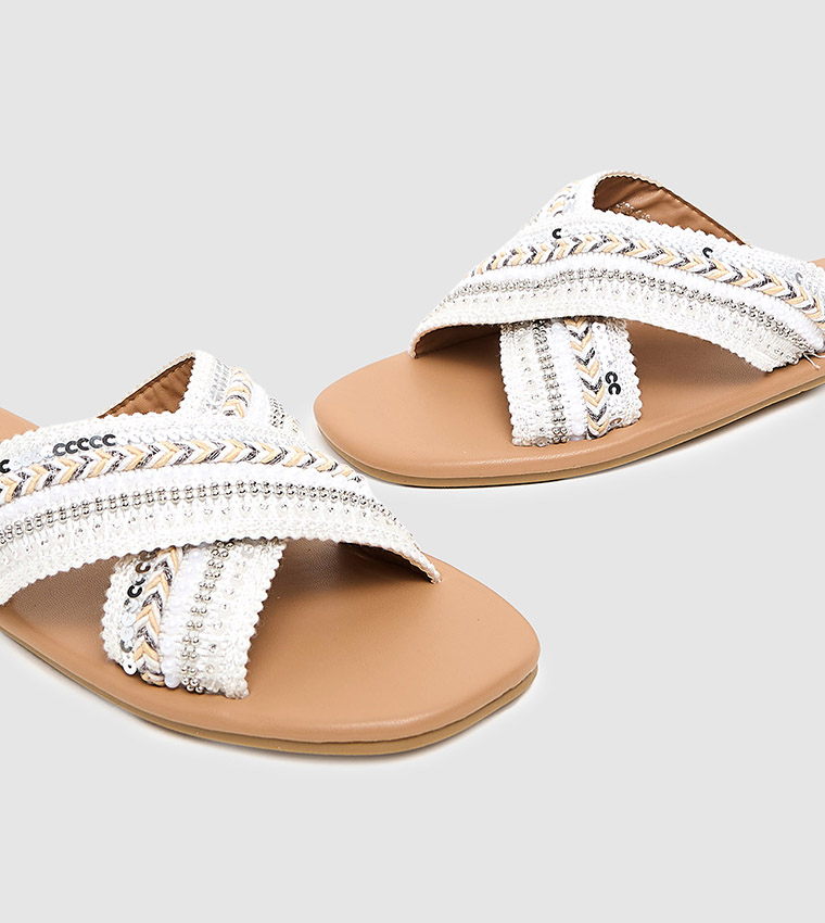 Embroidered Flat Sandals
