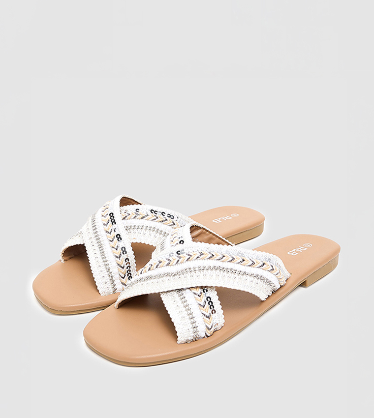Embroidered Flat Sandals