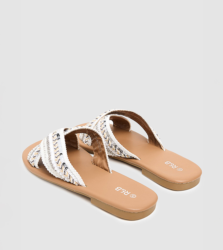 Embroidered Flat Sandals