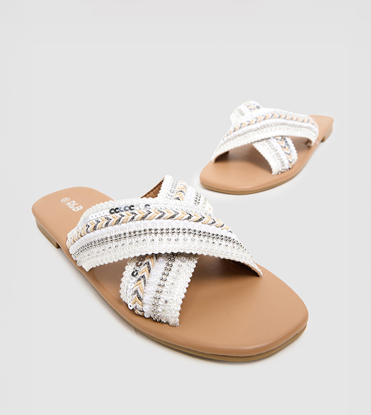 Embroidered Flat Sandals