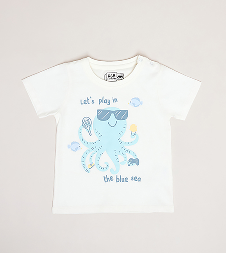 تيشيرت كم قصير بقبة مستديرة بطبعة