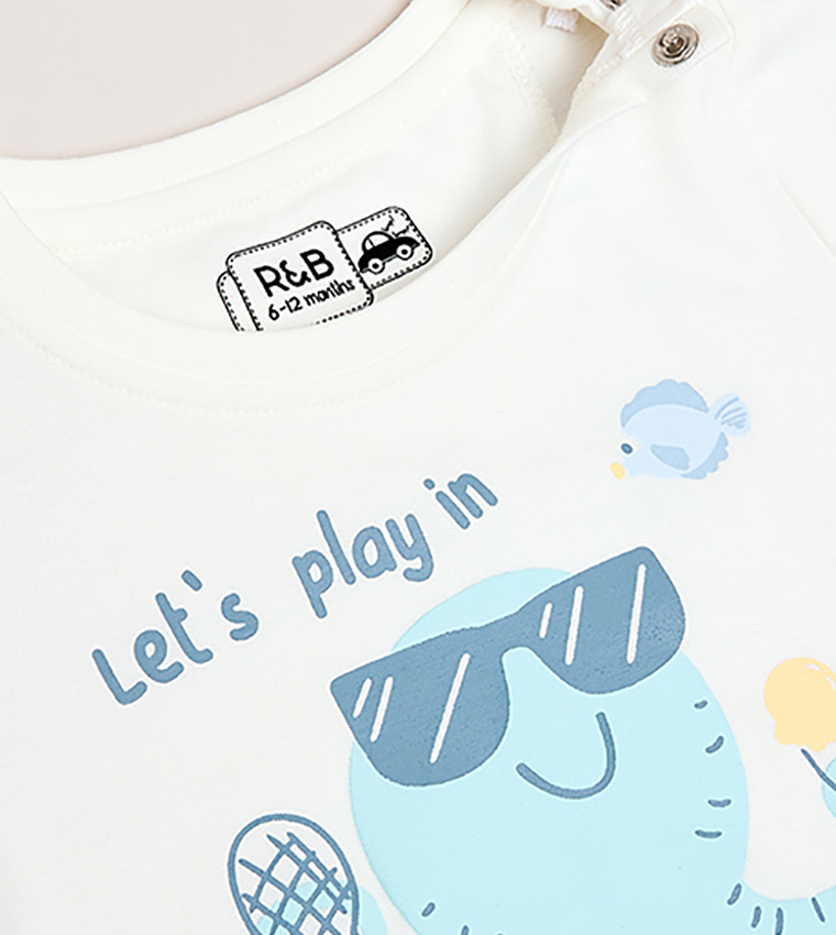 تيشيرت كم قصير بقبة مستديرة بطبعة