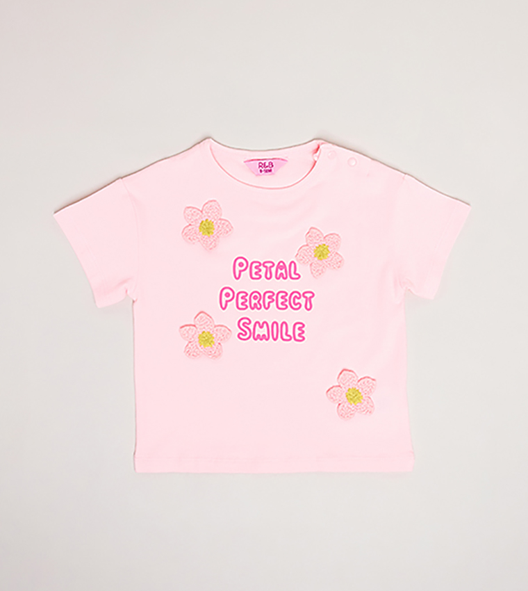Appliqued T-Shirt with Crew Neck and Short Sleeves
