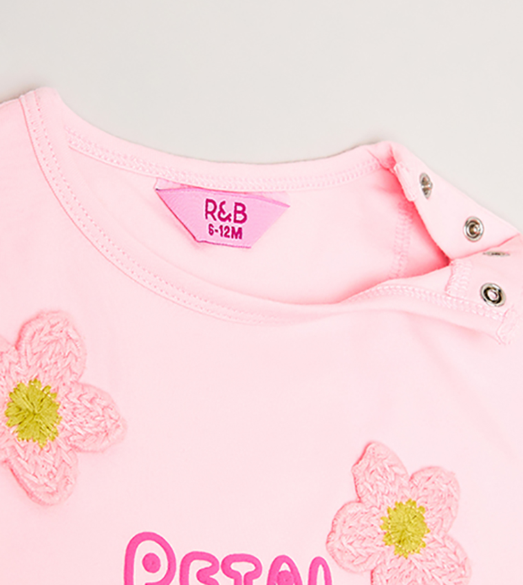 Appliqued T-Shirt with Crew Neck and Short Sleeves