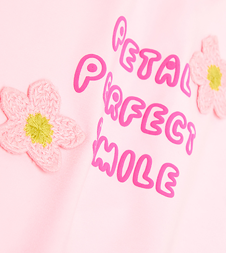 Appliqued T-Shirt with Crew Neck and Short Sleeves