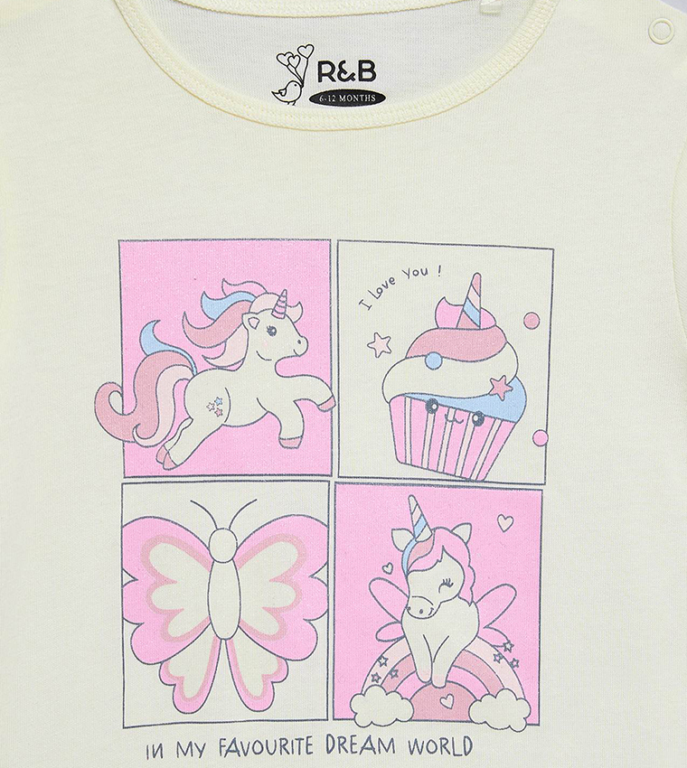 تيشيرت كم قصير بقبة مستديرة بطبعة يونيكورن