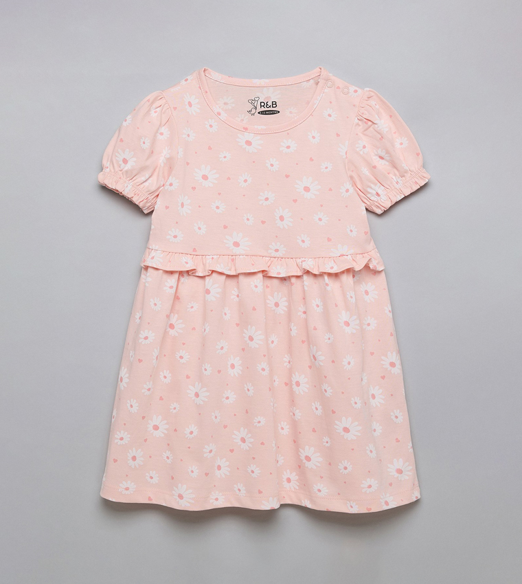 فستان كم باف بقصة A بطبعة ورد بقبة مستديرة 