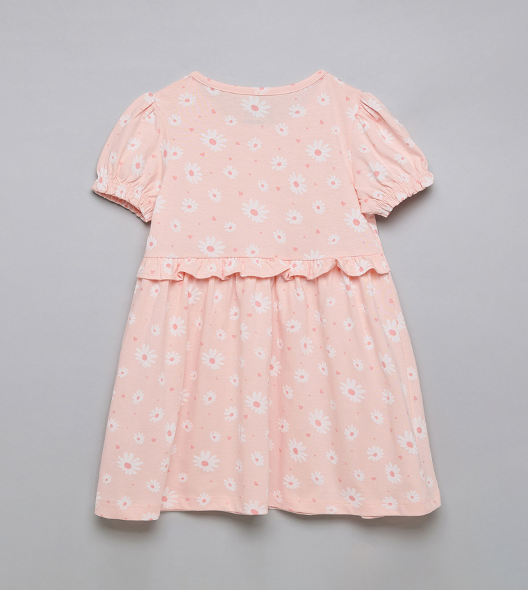 فستان كم باف بقصة A بطبعة ورد بقبة مستديرة 