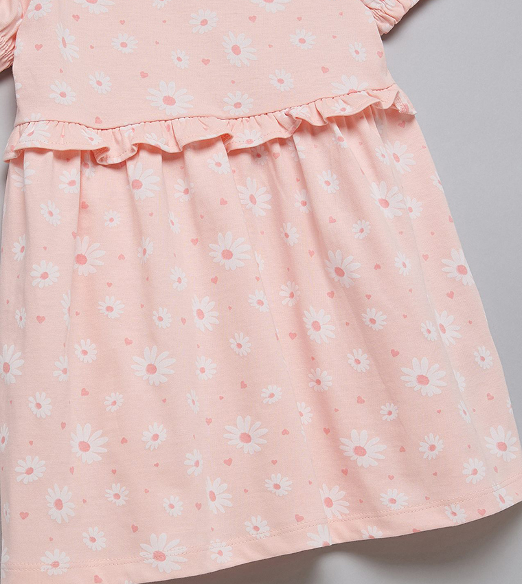 فستان كم باف بقصة A بطبعة ورد بقبة مستديرة 