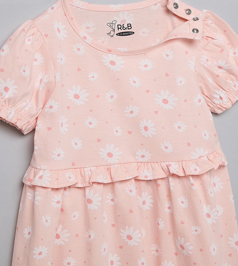 فستان كم باف بقصة A بطبعة ورد بقبة مستديرة 