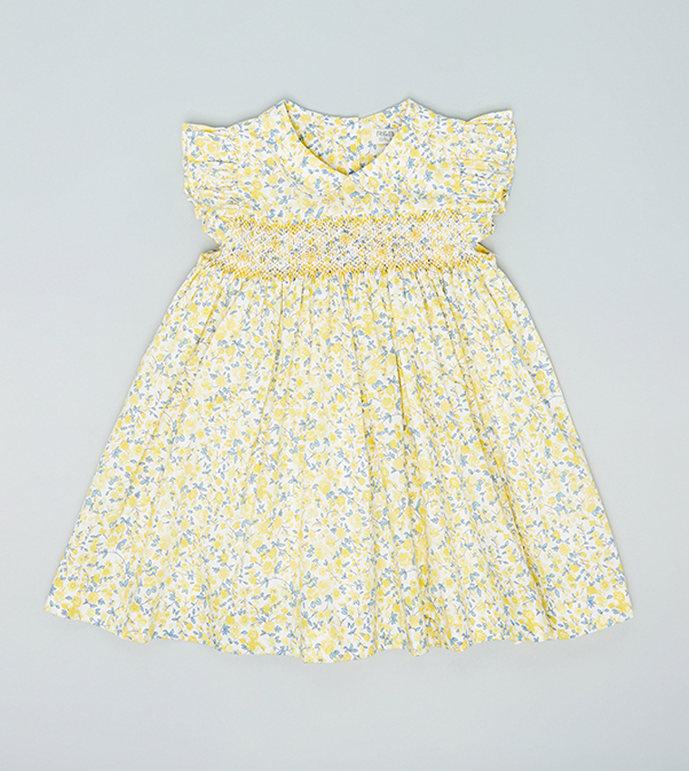 Floral Print Fit & Flare Dress with Peter Pan Collar and Flutter Sleeves