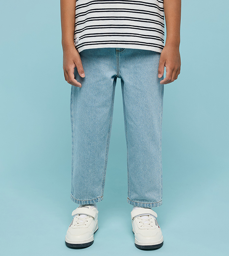 Washed Straight Fit Jeans with Button Closure