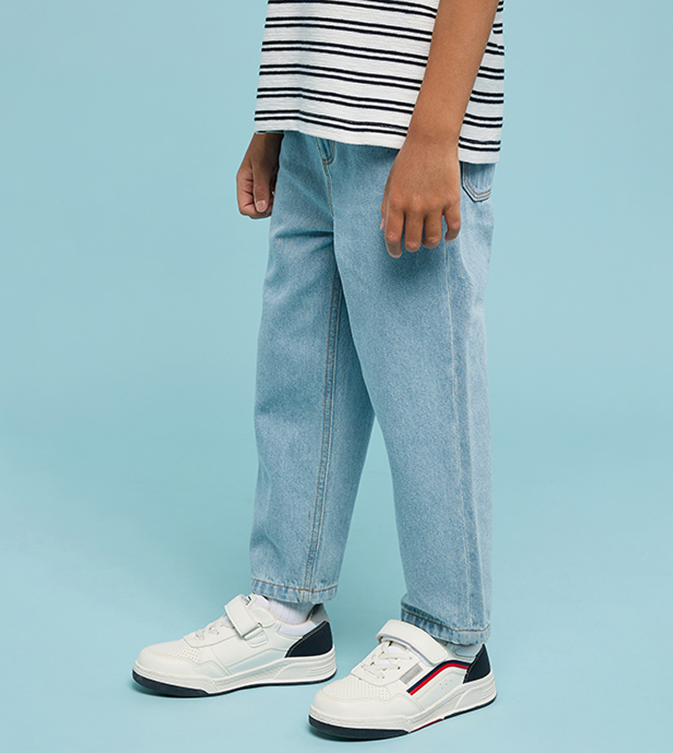 Washed Straight Fit Jeans with Button Closure