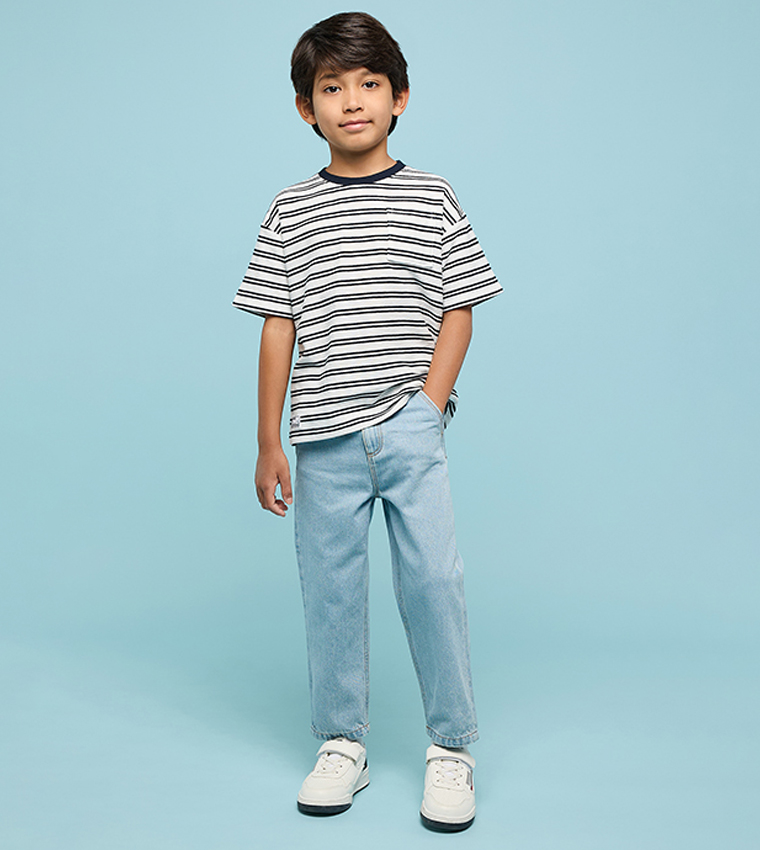Washed Straight Fit Jeans with Button Closure