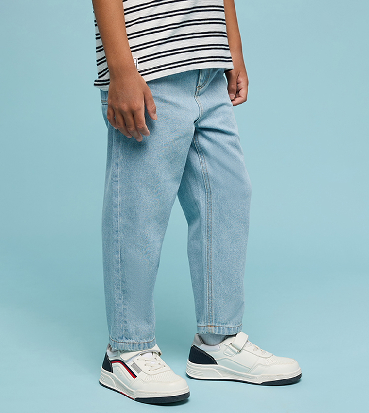 Washed Straight Fit Jeans with Button Closure