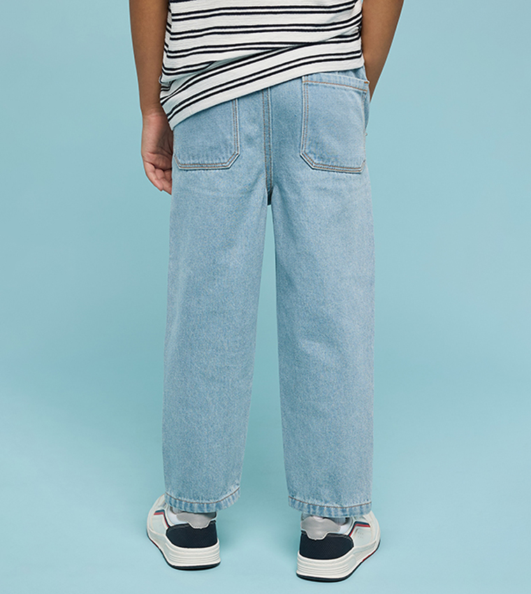 Washed Straight Fit Jeans with Button Closure