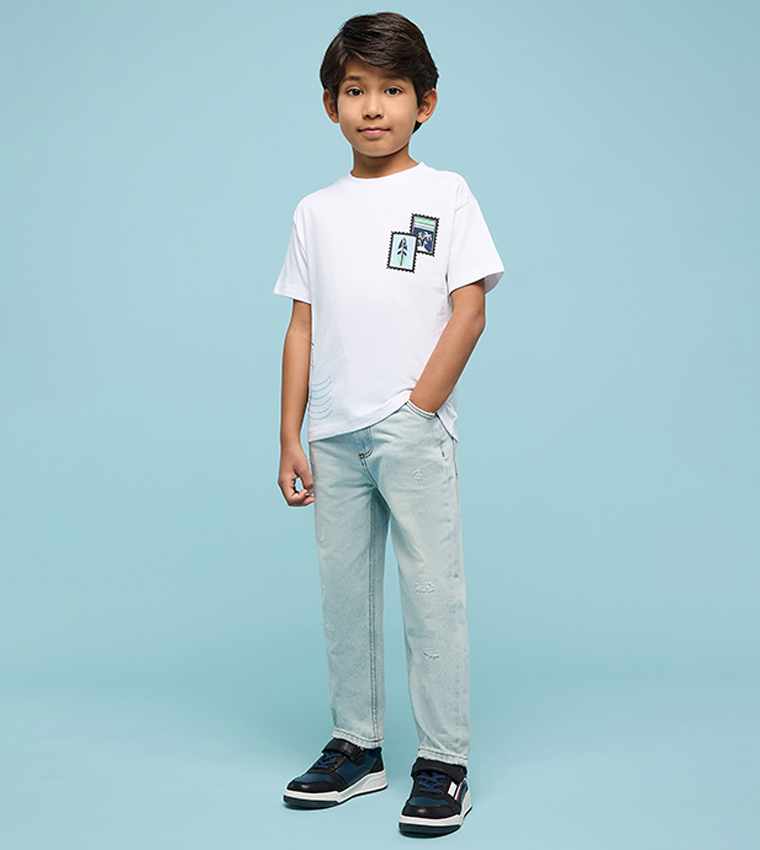 Washed Straight Fit Jeans with Button Closure