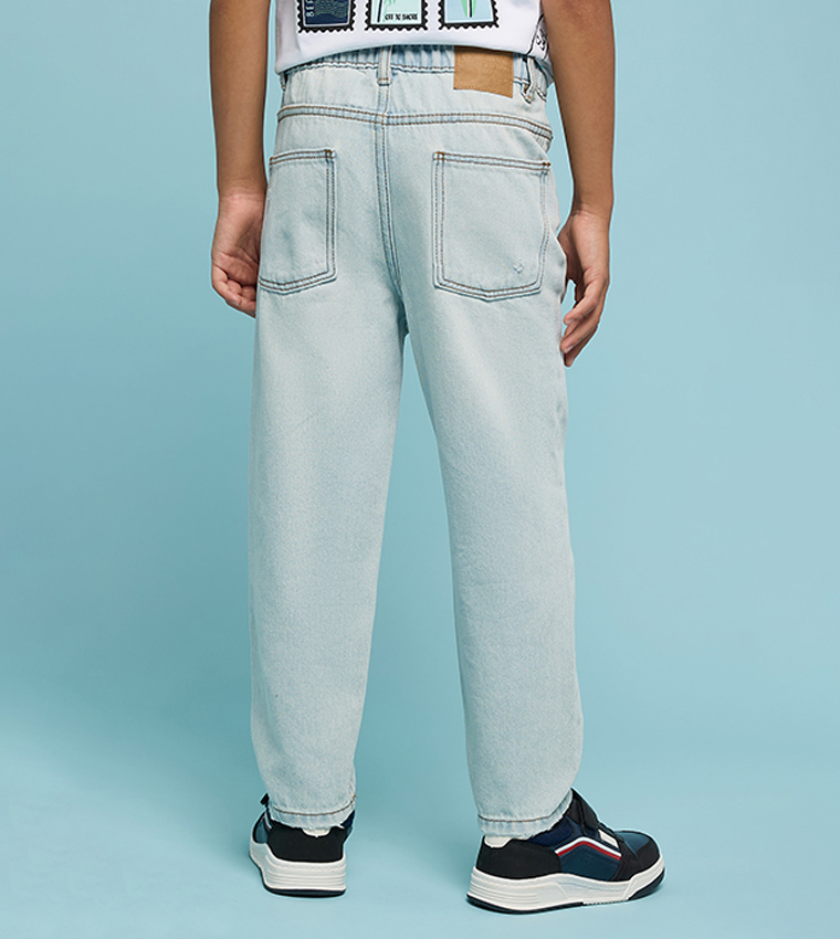 Washed Straight Fit Jeans with Button Closure